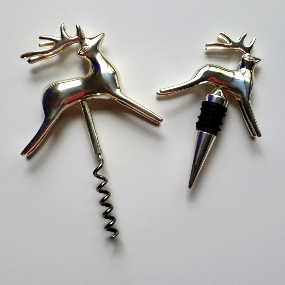 Pottery Barn Reindeer Corkscrew and Stopper New